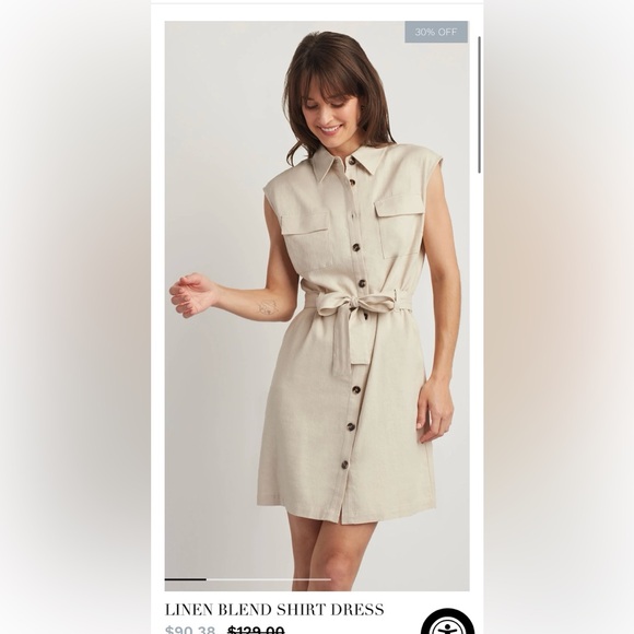 Ellen Tracy Beige Mini Dress with Tie Waist - Picture 1 of 10